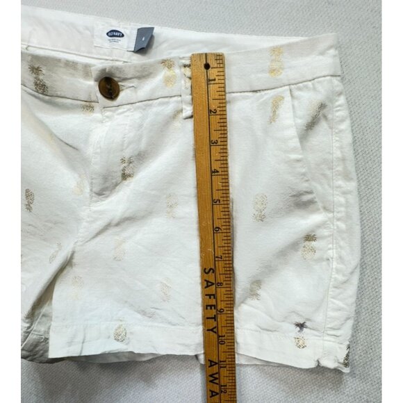 Old Navy Womens Pineapple Print Linen Blend Shorts Size 6 White & Gold - Picture 6 of 9